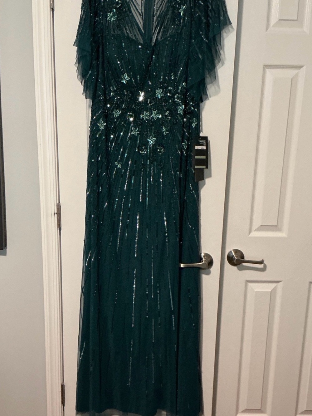 Embellished Teal Maxi Dress with Sheer Capelet - Picture 4 of 10